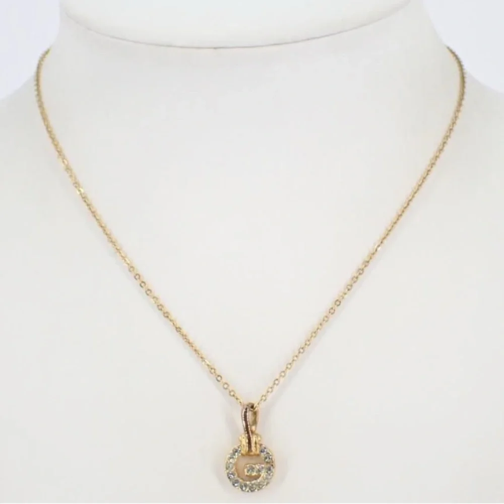 Givenchy G Gold-toned vintage Rhinestone Crystal‎ Pendant Necklace